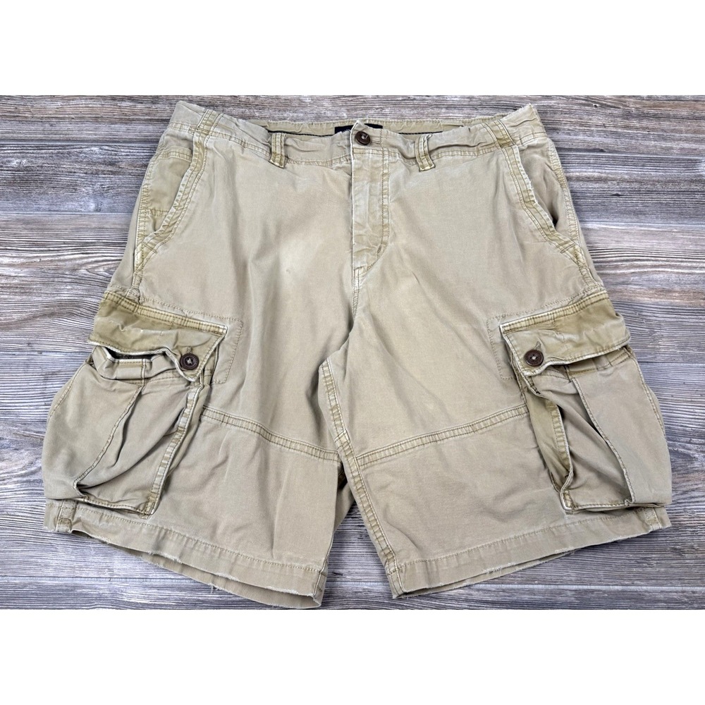 American Eagle Cargo‎ Short Mens 36 Beige Khaki Baggy Heavy Cotton Fatigue Y2k